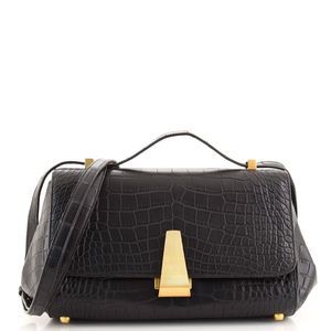 Bottega Veneta BV Angle Bag Crocodile Embossed Leather Medium Black